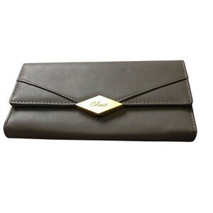 CLUCI Women's Wallet Leather Trifold Multi Card Organizer Clutch Logo Gray/Taupe